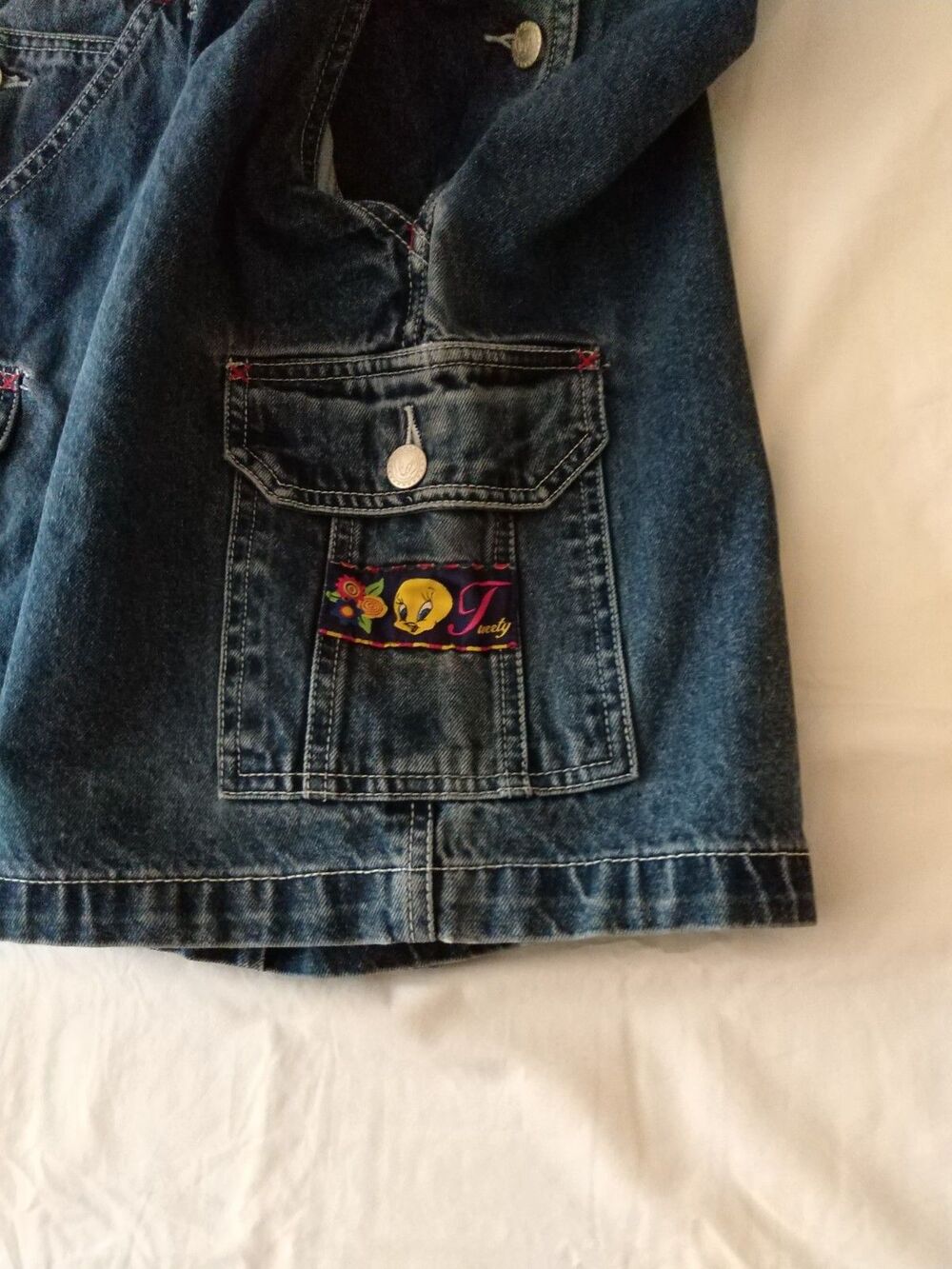 Vtg LOONEY TUNES Tweety Bird Butterfly Shortalls Shorts Y2k 90s Oversized SMALL - Picture 9 of 11